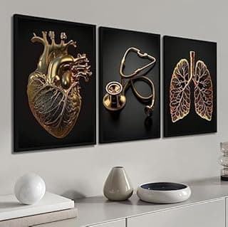 Kit Quadros Decorativos Medicina Coração Consultório com Moldura