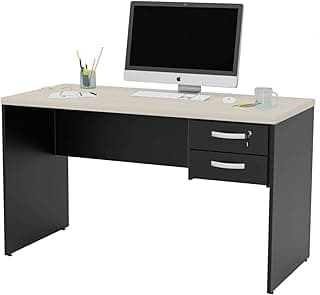 Mesa Reta 120x60cm com 2 Gavetas (1 com Fechadura), Tampo MDP 30mm Reforçado, Acabamento em Borda ABS, Escrivaninha para Escritório Corporativo e Home Office Netmobil (Dubai)