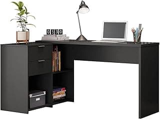 Mesa de Canto Escrivaninha em L Notavel com 2 Gavetas 3 Portas para Escritorio Preto