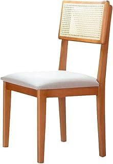 Cadeira de jantar estofada de madeira com encosto em rattan, cor off white