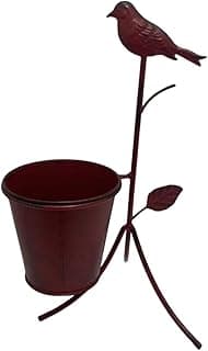 Suporte de metal para vasos de flores com pássaro, estilo rústico, marrom