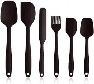 Kit de colheres escumadeiras e espátulas de silicone preto 6 peças