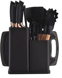 Kit Utensílios Cozinha Premium Silicone Antiaderente Cabo Madeira 19 Peças Preto