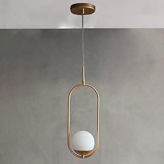 Luminária de teto pendente oval com cúpula de vidro fosco branco e estrutura dourada