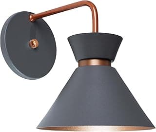 Arandela de parede cinza com cúpula e suporte bronze, ideal para cabeceira de cama ou sala.