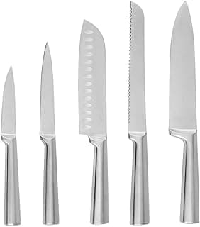 Kit de facas de cozinha 5 peças em aço inoxidável - faca chef, faca para pão, faca Santoku, faca utilitária e faca para descascar