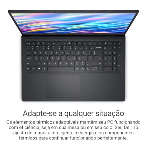 Detalhes do teclado do Notebook Dell 15, teclas retroiluminadas, preto.