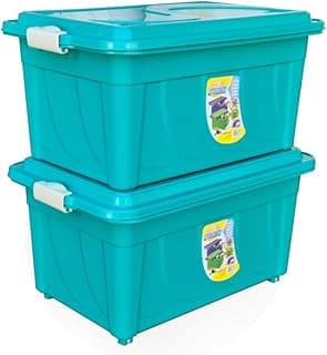 Kit 2 Caixas Organizadoras 60 Litros Azul Turquesa com Tampas e Travas