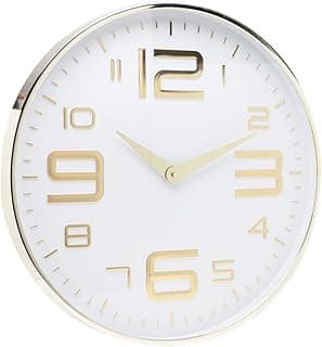 Relógio de Parede Minimalista 20cm x 20cm Decoração de Parede Enfeites Utilidades Domésticas Premium (BRANCO COM DOURADO)