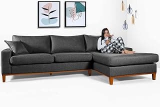 Sofá California 4 Lugares Living Chaise Linho Lado Esquerdo - Essencial Estofados (Grafite)