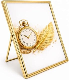 Porta-retrato dourado 10x15 cm com relógio e pena em fundo branco