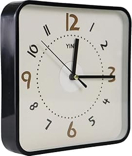 Relógio de parede quadrado TT Brasil, modelo branco com números marrons, 20,2 cm