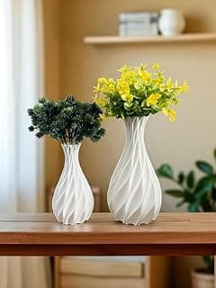 Kit de 2 vasos decorativos brancos com flores artificiais para decoração de sala e quarto