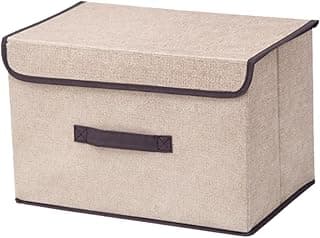 Caixa organizadora bege com tampa de tecido TNT dobrável e respirável, 36x23x23cm, com alça preta