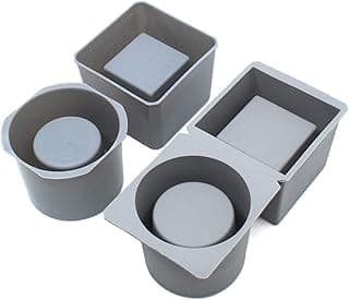Quatro moldes de silicone para plantadores de concreto, formas quadradas e redondas, cinza escuro