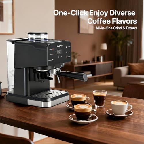 Elefor Máquina de café expresso 20 bar, cafeteira com moedor preto