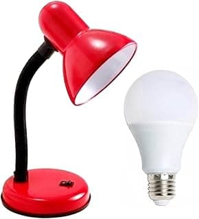 Luminária de mesa vermelha com lâmpada LED branca, fundo branco