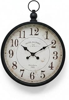 Relógio de parede vintage Hotel du Paris, preto e branco, 37 cm