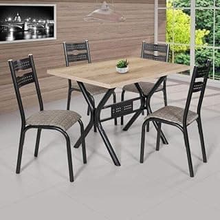 Conjunto de Mesa com 4 Cadeiras Luna Ciplafe Craqueado Preto/Junco Manteiga