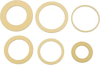 Seis anéis adaptadores de latão circulares em diferentes tamanhos, cor dourada, para vedação