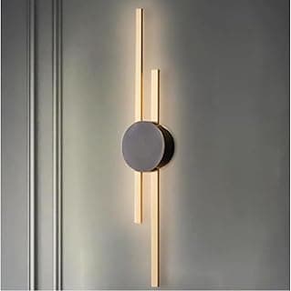Luminária arandela de parede minimalista com barra linear dupla, iluminada, cor dourada e cinza