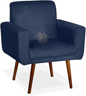 Poltrona Azul Marinho Design Minimalista com Pés de Madeira