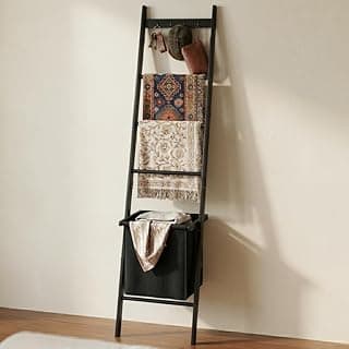 Escada de cobertor com cesta bambu preto para sala de estar