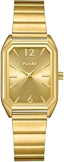 Relógio feminino dourado Pushi, octogonal, pulseira de aço inoxidável, mostrador ouro