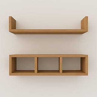 Kit Nichos de Parede Madeira MDF Moderno Prateleira Organizadora Decorativa Sala, Escritório, Casa (Amadeirado)