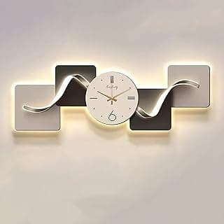 Relógio de parede grande silencioso com design geométrico abstrato moderno, iluminado, para decoração de sala de estar.