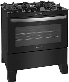 Fogão Atlas Agile Up 5 bocas preto com mesa de vidro, frontal