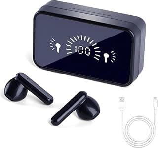 Fone de ouvido Bluetooth sem fio TWS S20 preto com caixa de carregamento e cabo USB-C
