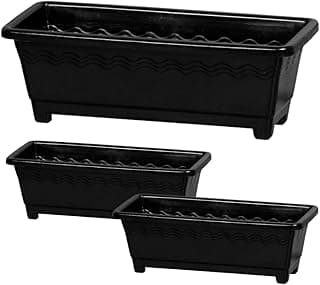 Kit de 3 vasos de jardim pretos grandes com decoração ondulada - 9,5L cada