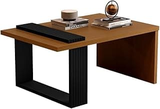 Mesa de Centro Retangular Moderna com Pés Ripados em MDP Resistente para Sala de Estar Decoração (Nature/Preto)