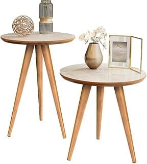 Kit Mesa Apoio e Lateral de Sofá Retrô Classic com 3 Pernas Decoração - Off White/Freijo