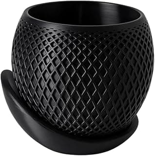 Vaso decorativo preto com textura em alto relevo e prato encaixado, 10 cm de altura, 400 ml, para suculentas e plantas