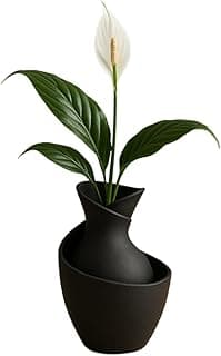 Vaso decorativo preto minimalista com planta verde para decoração de sala ou escritório