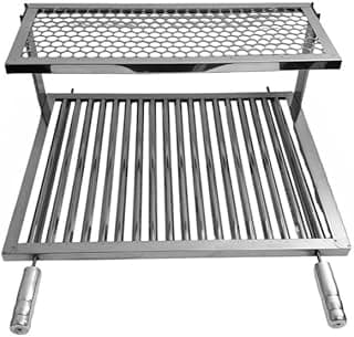 Grelha churrasco inox dupla suspensa fixa Uruguaia para churrasqueira 55x50