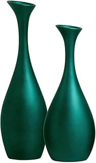 Dois vasos decorativos verdes metálicos de sala com acabamento brilhante