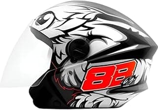 Capacete aberto preto com gráfico de águia e número 88
