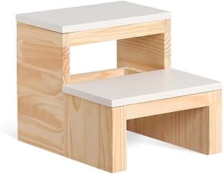 Casa Decoratta Escada Infantil Madeira Pinus MDF Laqueado Branco Banquinho Antiderrapante para Quarto e Banheiro