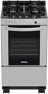 Fogao 4 Bocas Venax Delplus Vitreo Bl Inox Gas Glp com forno e logo