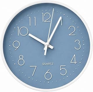 Relógio de parede analógico quartz azul minimalista com números grandes