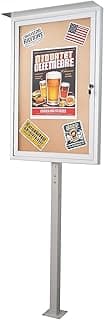 Quadro de avisos fechado em pé 91 x 61 cm resistente ao clima ao ar livre com portas de bloqueio, placa de comunidade com poste de metal, moldura de alumínio prata e quadro de apresentação de cortiça