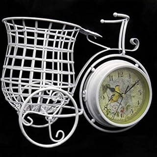 Relógio decorativo vintage em forma de bicicleta com cesta, branco