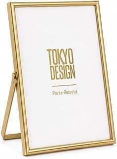 Porta-retrato dourado 10x15cm com moldura de aço inoxidável e vidro, verso em camurça, Tokyo Design