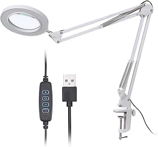 Lupa 2 em 1 USB 64 LEDs aumento 8X brilho ajustável temperatura cor luminária mesa clip flexível dobrável