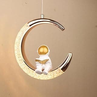 Luminária pendente de astronauta dourado para quarto infantil, moderna com LED de 10W, altura ajustável