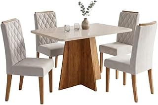Conjunto Mesa com Vidro Anjos com 4 Cadeiras Veludo Bege