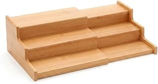 Organizador de temperos retrátil em bambu, 3 níveis, 22 cm a 36 cm, suporte escada para armário de cozinha